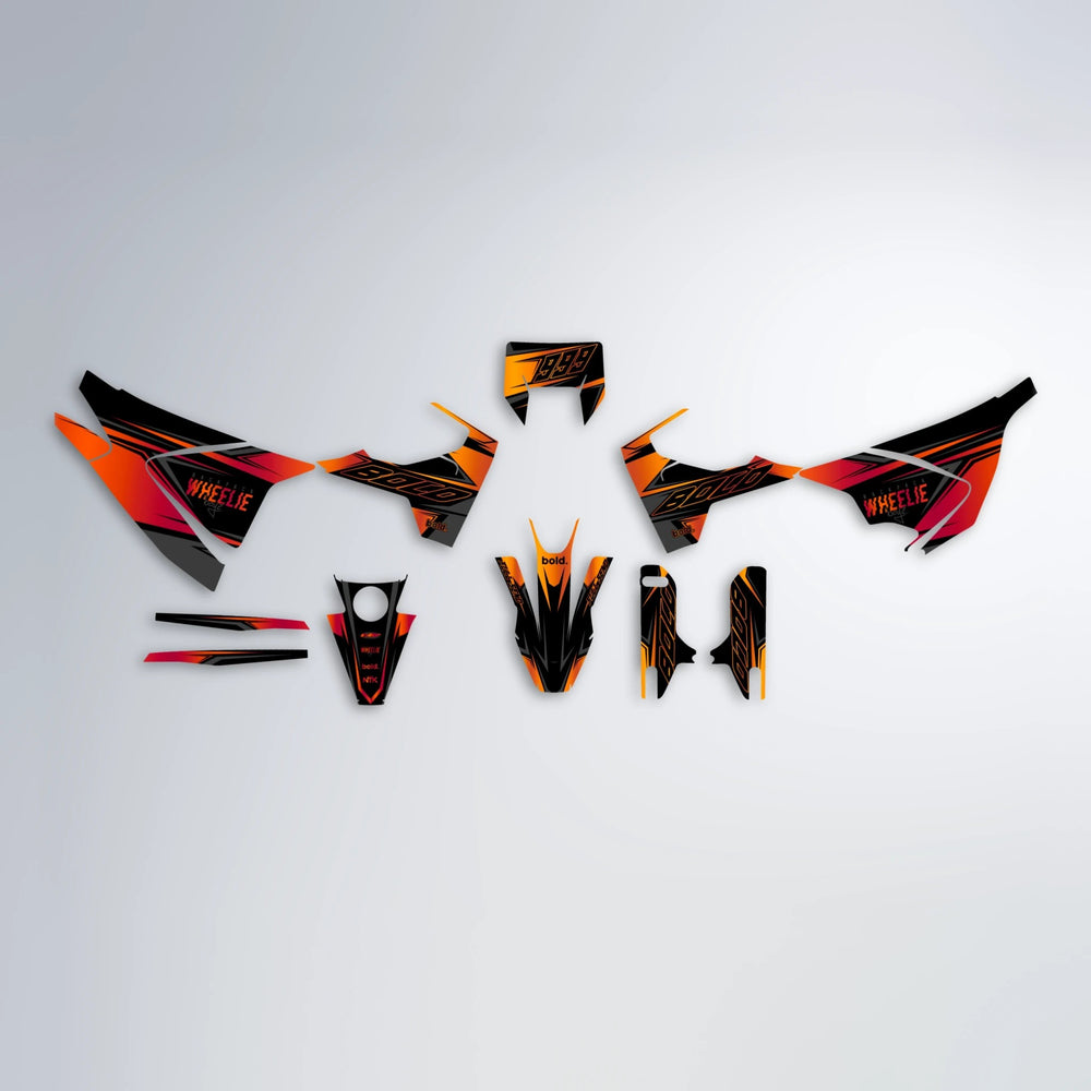 EVO Husqvarna 701 graphics kit parts layout in Red & Orange