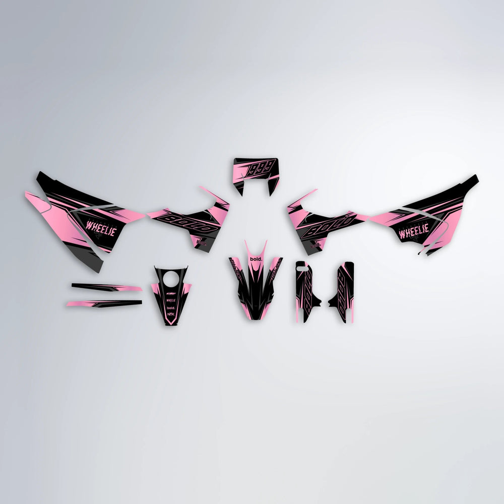 EVO Husqvarna 701 graphics kit parts layout in Sakura Pink