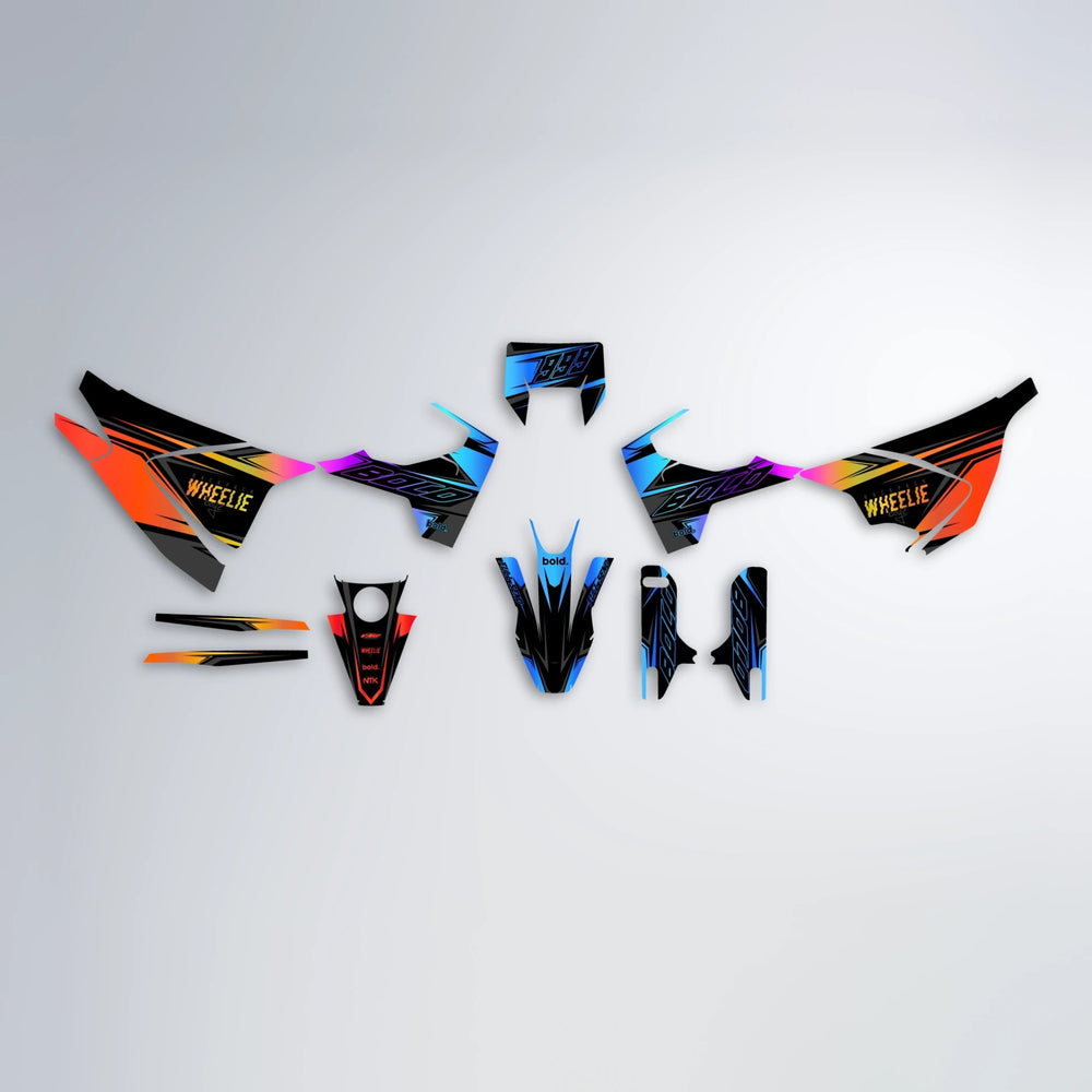 EVO Husqvarna 701 graphics kit parts layout in Sunset Fade