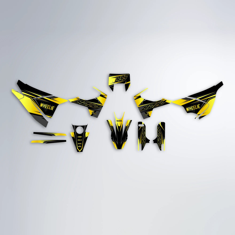 EVO Husqvarna 701 graphics kit parts layout in Yellow