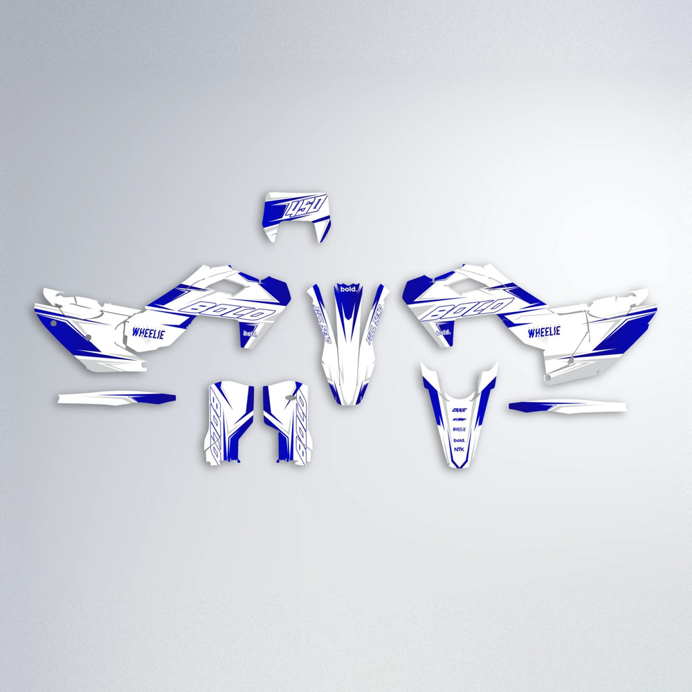 EVO Husqvarna FE/TE graphics kit parts layout in Blue