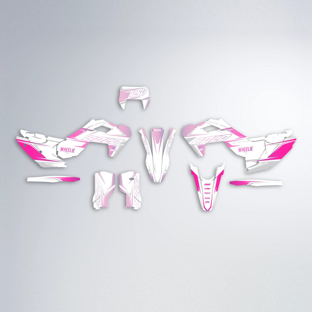 EVO Husqvarna FE/TE graphics kit parts layout in Flamingo