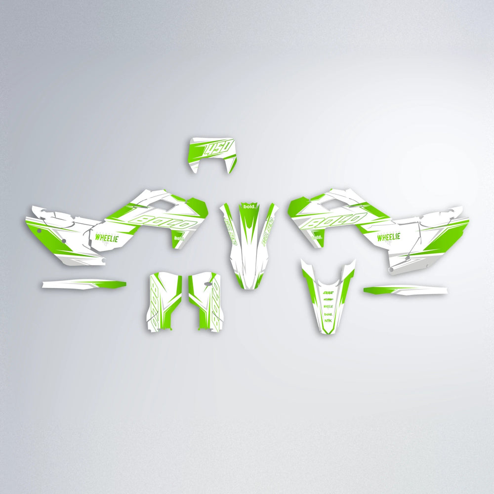 EVO Husqvarna FE/TE graphics kit parts layout in Green