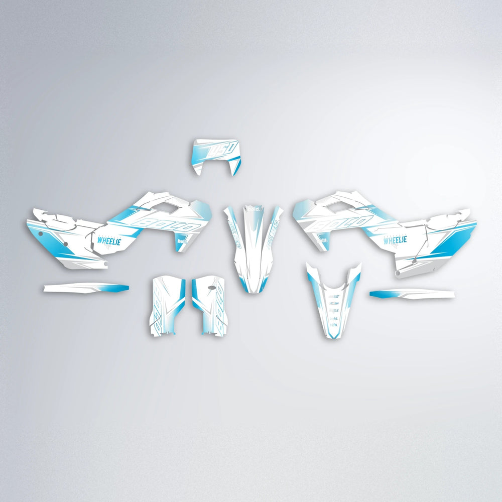 EVO Husqvarna FE/TE graphics kit parts layout in Light Blue & White