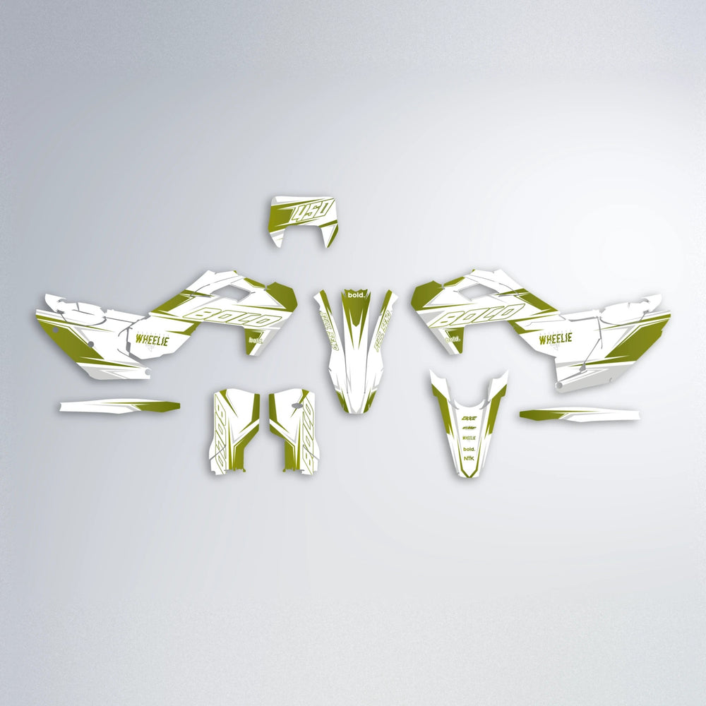 EVO Husqvarna FE/TE graphics kit parts layout in Olive