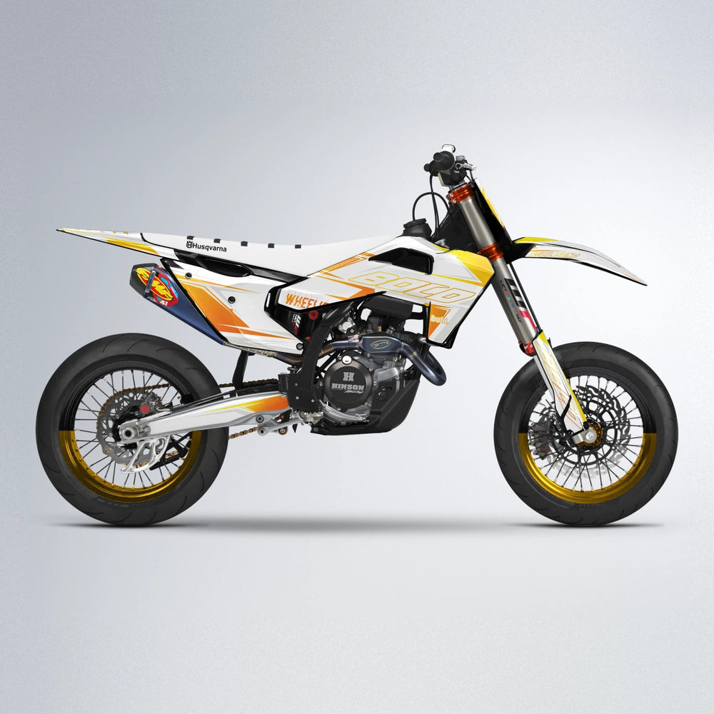 EVO Husqvarna FE/TE supermoto graphics kit in Orange & Yellow