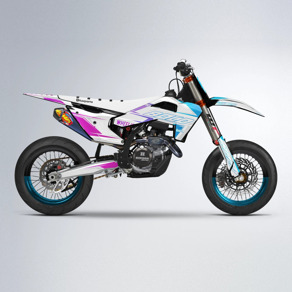 EVO Husqvarna FE/TE supermoto graphics kit in Pink & Light Blue