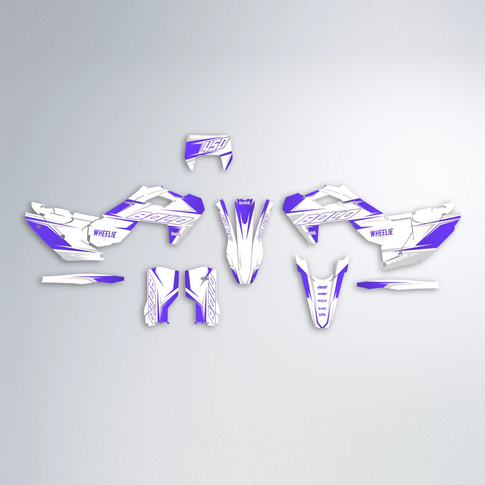 EVO Husqvarna FE/TE graphics kit parts layout in Purple