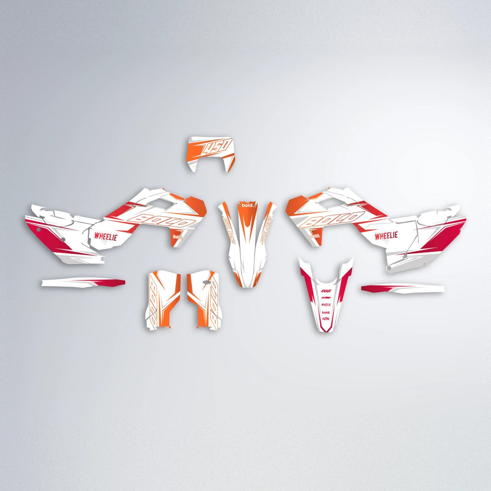 EVO Husqvarna FE/TE graphics kit parts layout in Red & Orange