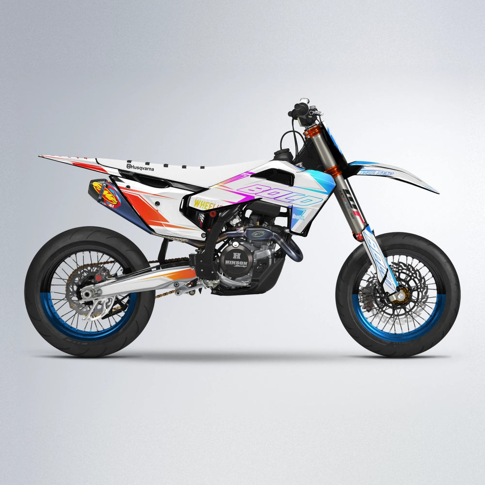 EVO Husqvarna FE/TE supermoto graphics kit in Sunset Fade