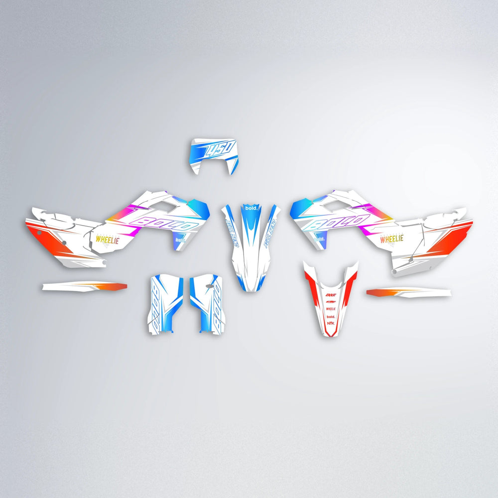 EVO Husqvarna FE/TE graphics kit parts layout in Sunset Fade