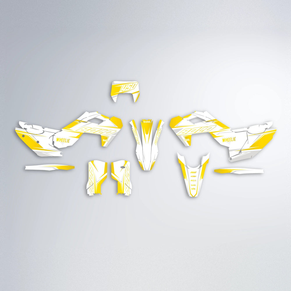 EVO Husqvarna FE/TE graphics kit parts layout in Yellow