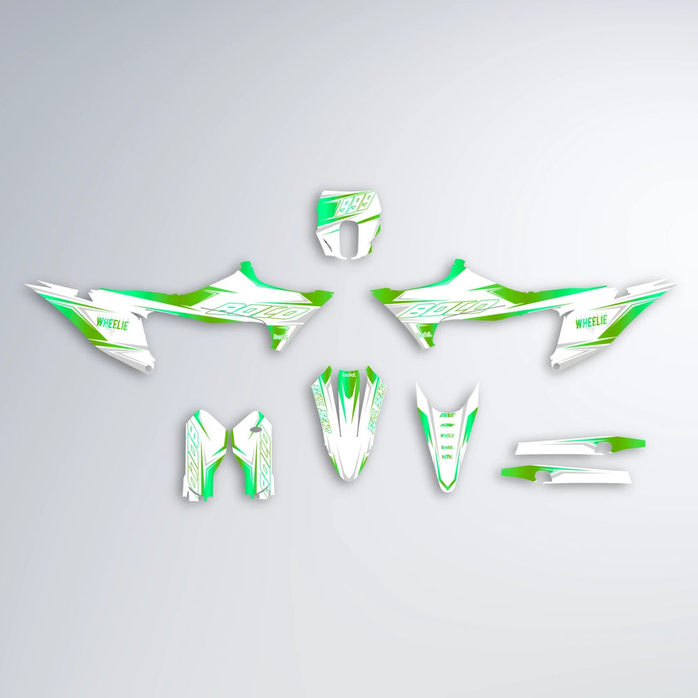 EVO Stark Varg MX graphics kit parts layout in Green