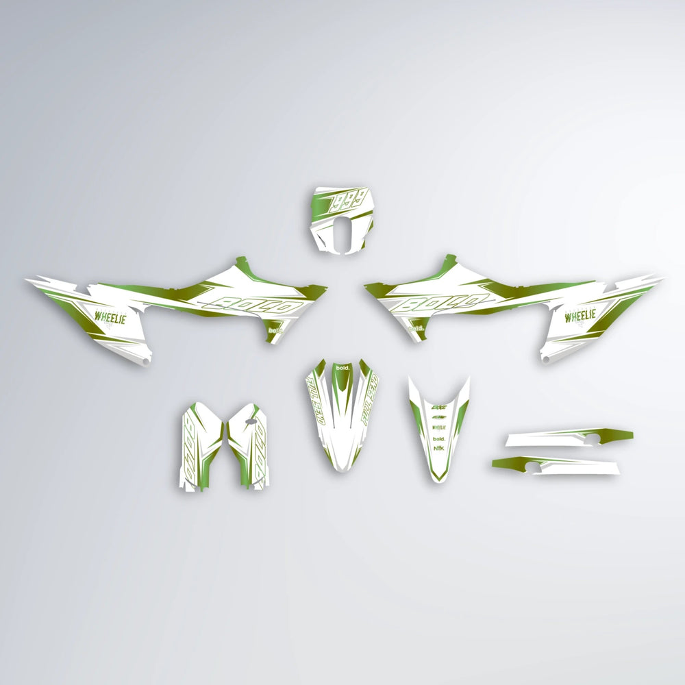 EVO Stark Varg MX graphics kit parts layout in Olive
