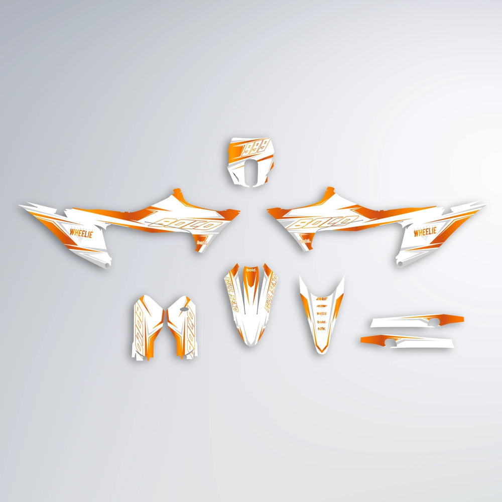 EVO Stark Varg MX graphics kit parts layout in Orange