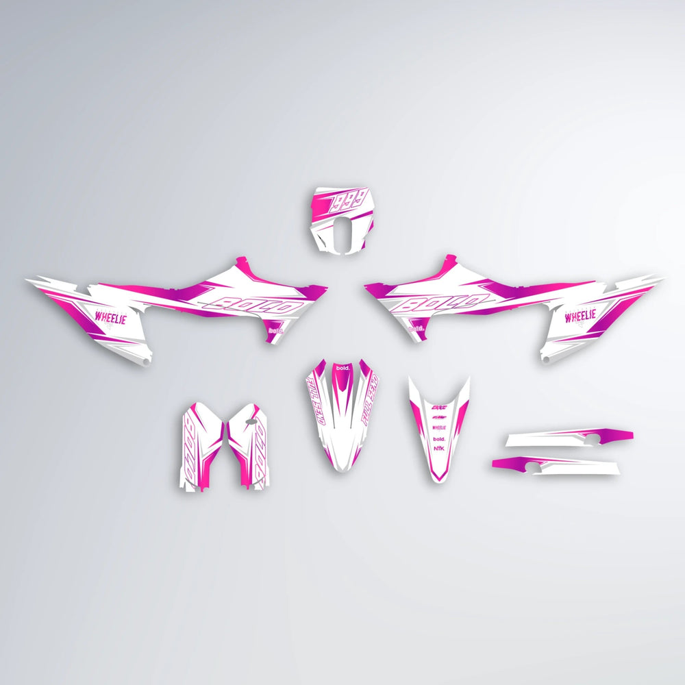EVO Stark Varg MX graphics kit parts layout in Pink