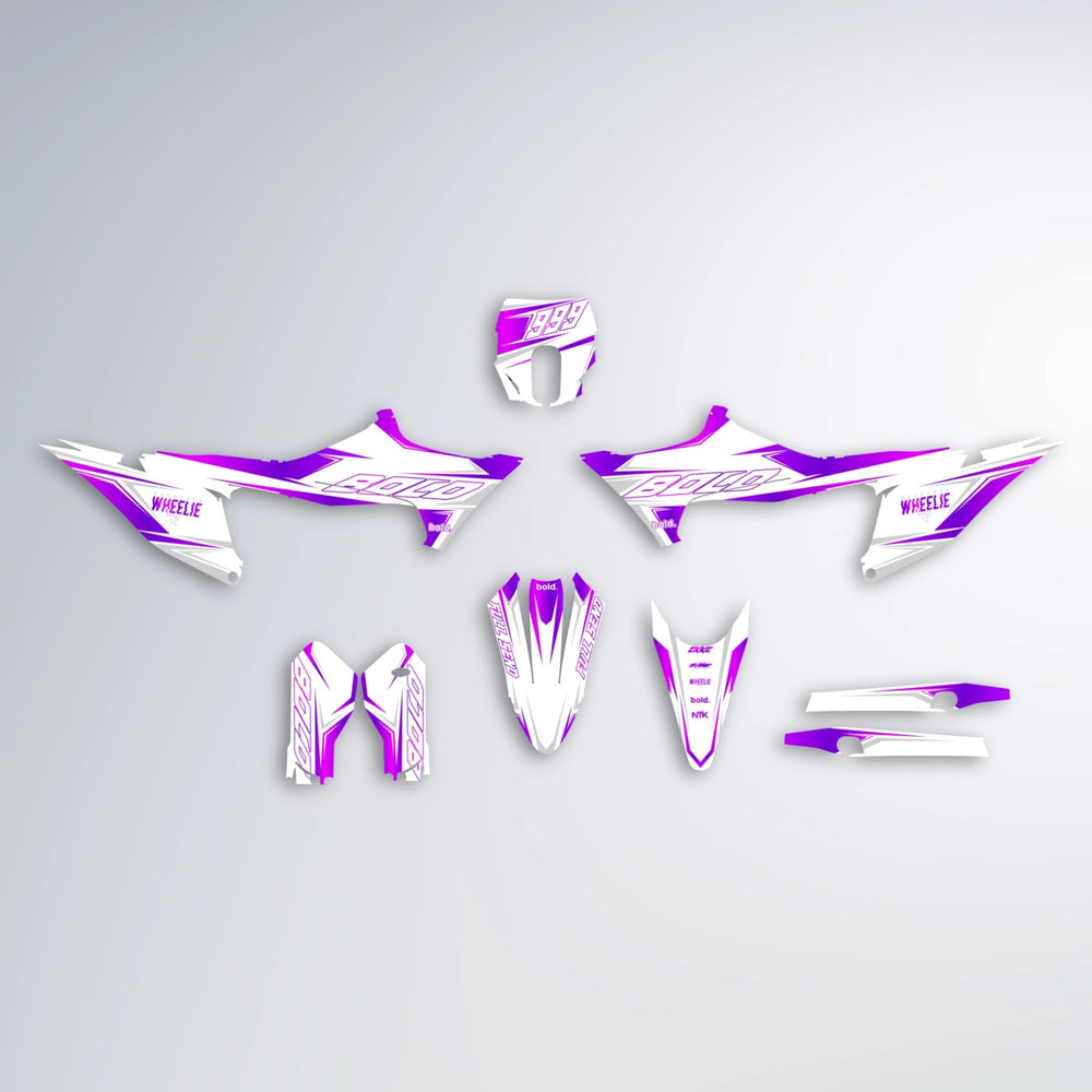 EVO Stark Varg MX graphics kit parts layout in Purple