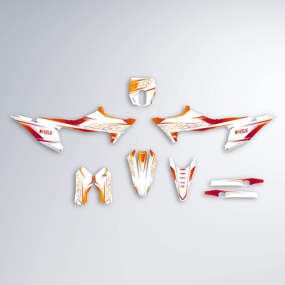 EVO Stark Varg MX graphics kit parts layout in Red & Orange