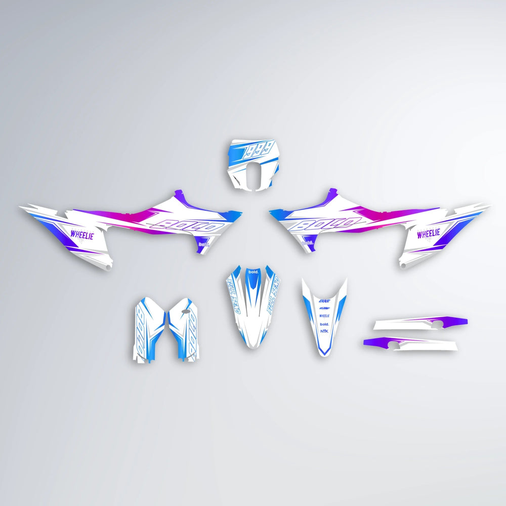 EVO Stark Varg SM graphics kit parts layout in Blue Purple Fade