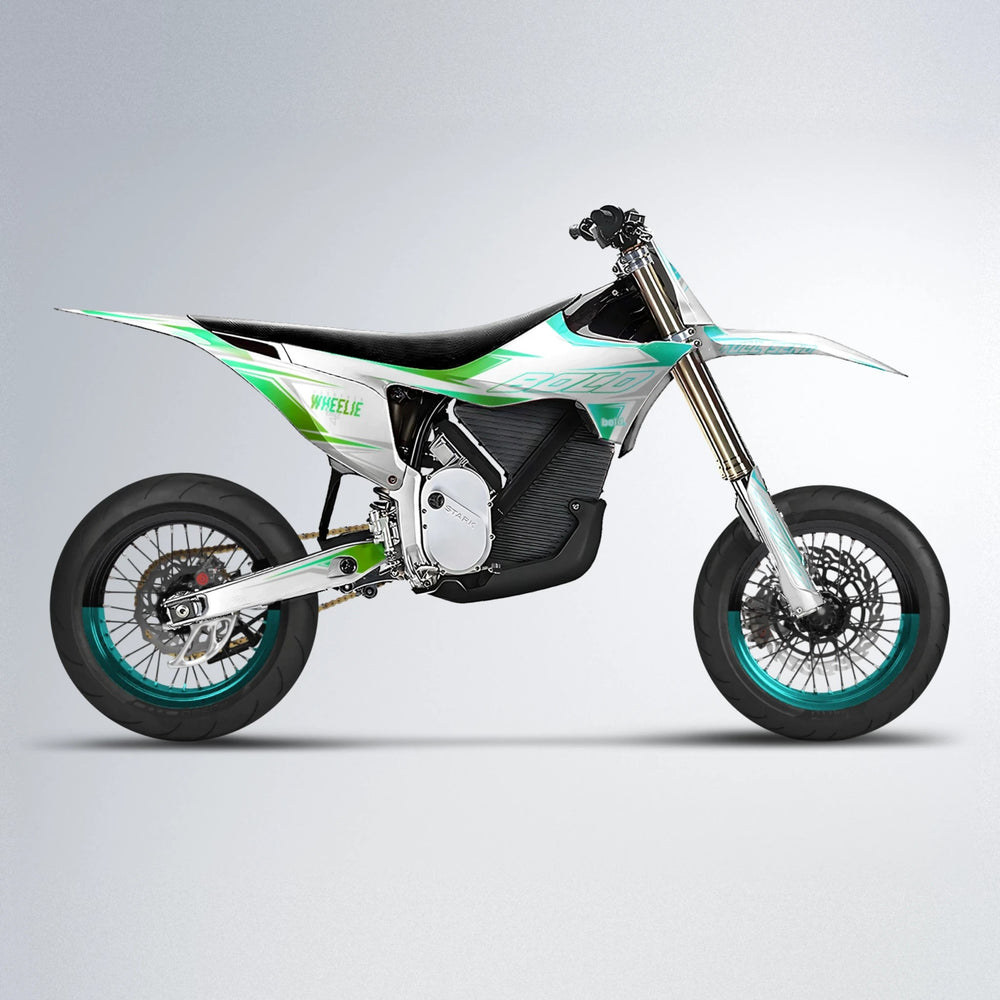 EVO Stark Varg SM supermoto graphics kit in Cyan & Green