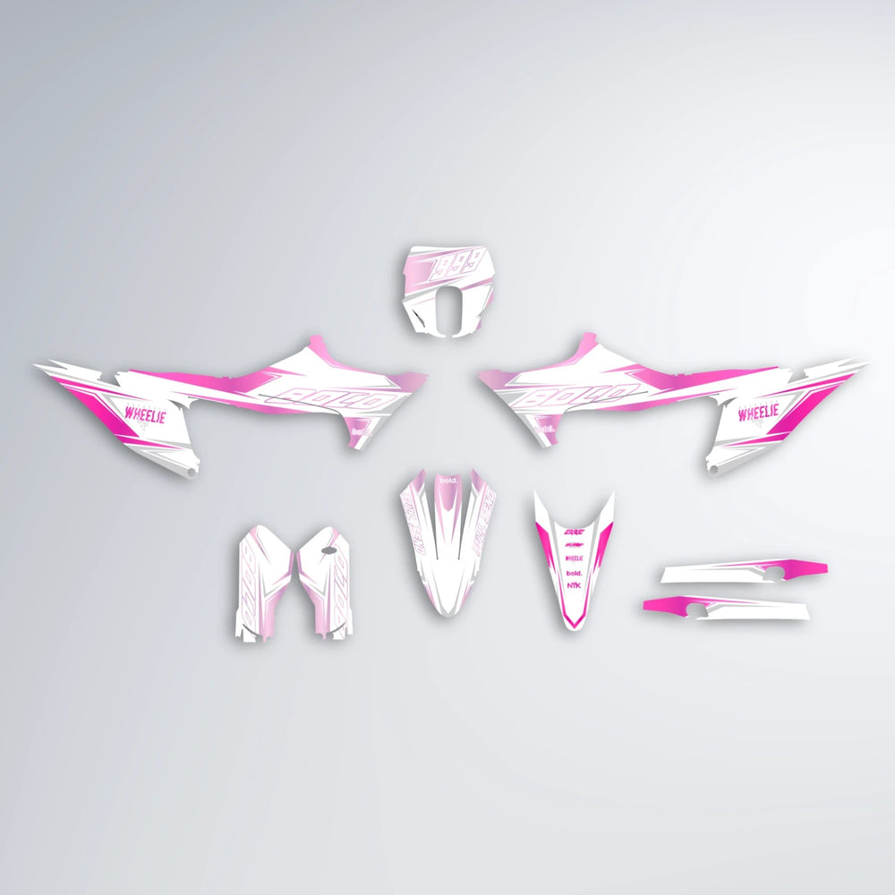 EVO Stark Varg SM graphics kit parts layout in Flamingo