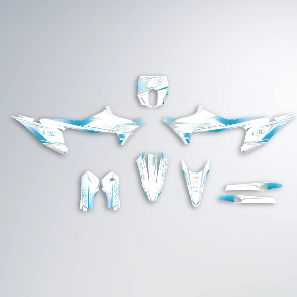 EVO Stark Varg SM graphics kit parts layout in Light Blue & White