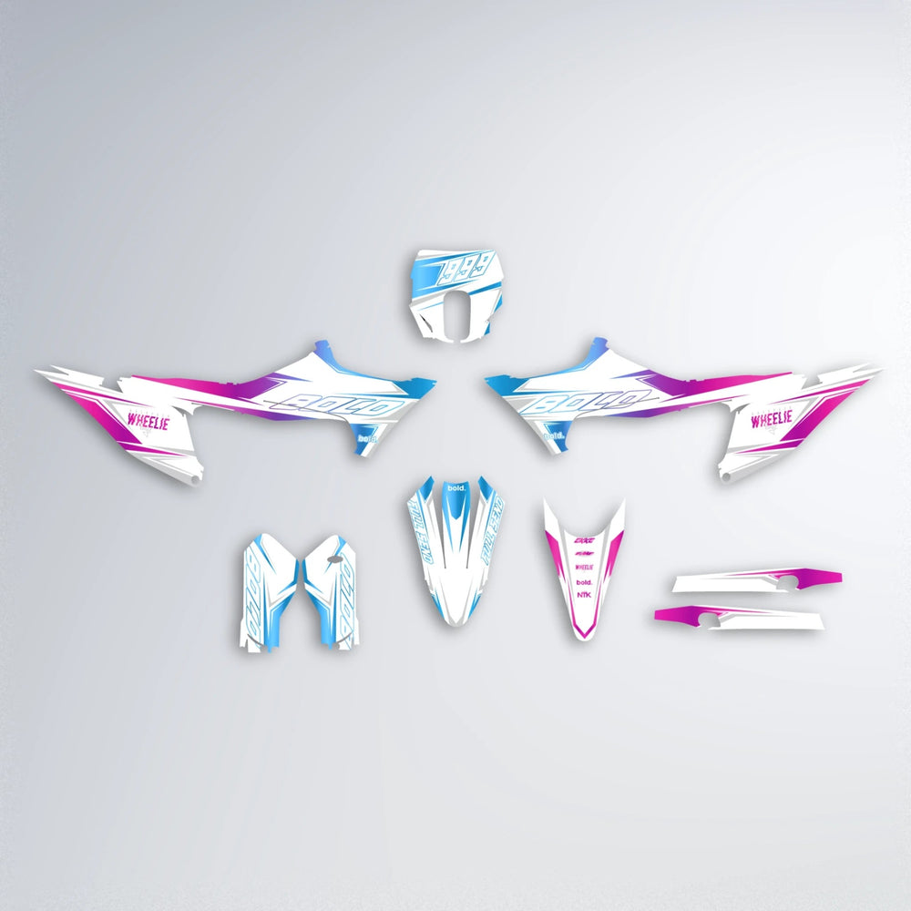 EVO Stark Varg SM graphics kit parts layout in Pink & Light Blue