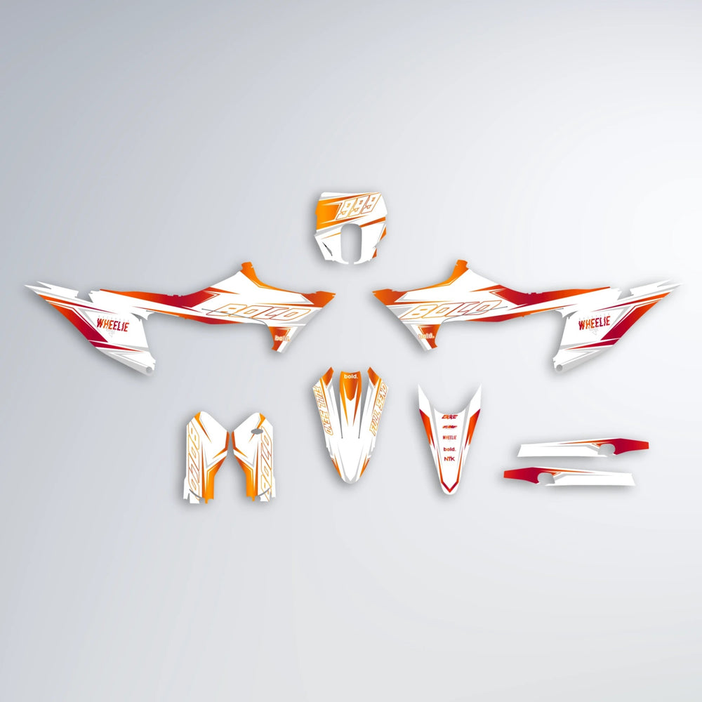 EVO Stark Varg SM graphics kit parts layout in Red & Orange