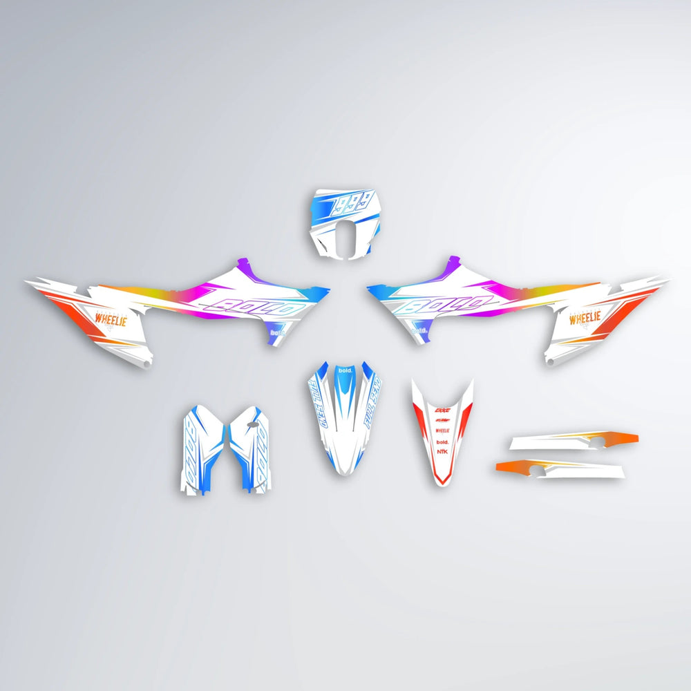 EVO Stark Varg SM graphics kit parts layout in Sunset Fade