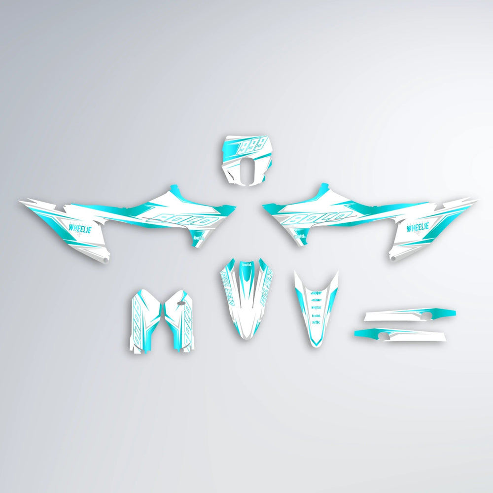 EVO Stark Varg SM graphics kit parts layout in Teal