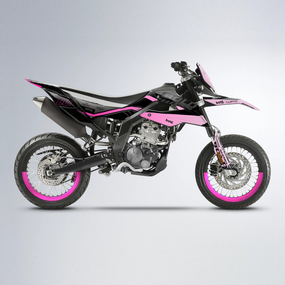 FACTORY Aprilia SX 125 supermoto graphics kit in Flamingo