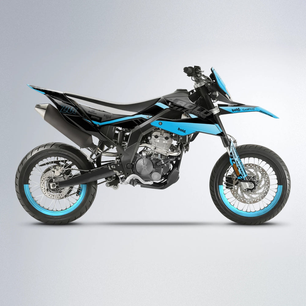 FACTORY Aprilia SX 125 supermoto graphics kit in Light Blue & White