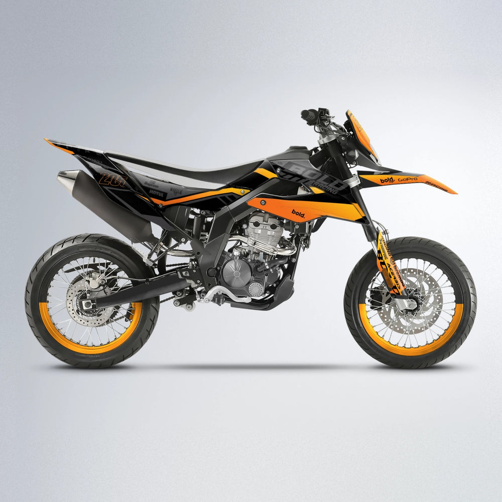 FACTORY Aprilia SX 125 supermoto graphics kit in Orange & Yellow