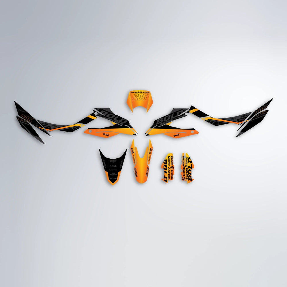 FACTORY Aprilia SX 125 graphics kit parts layout in Orange & Yellow