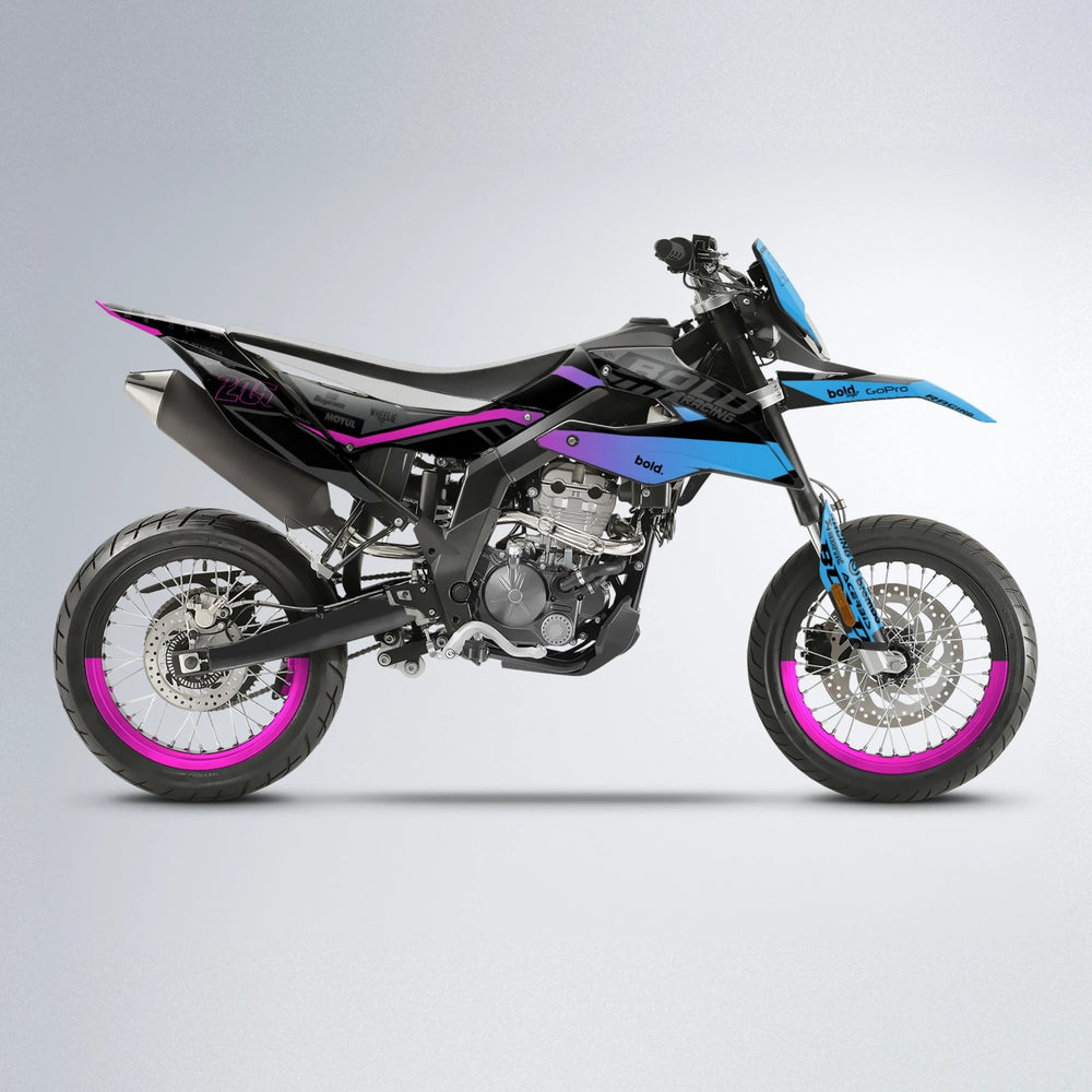 FACTORY Aprilia SX 125 supermoto graphics kit in Pink & Light Blue