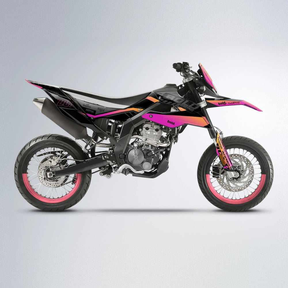 FACTORY Aprilia SX 125 supermoto graphics kit in Pink & Yellow