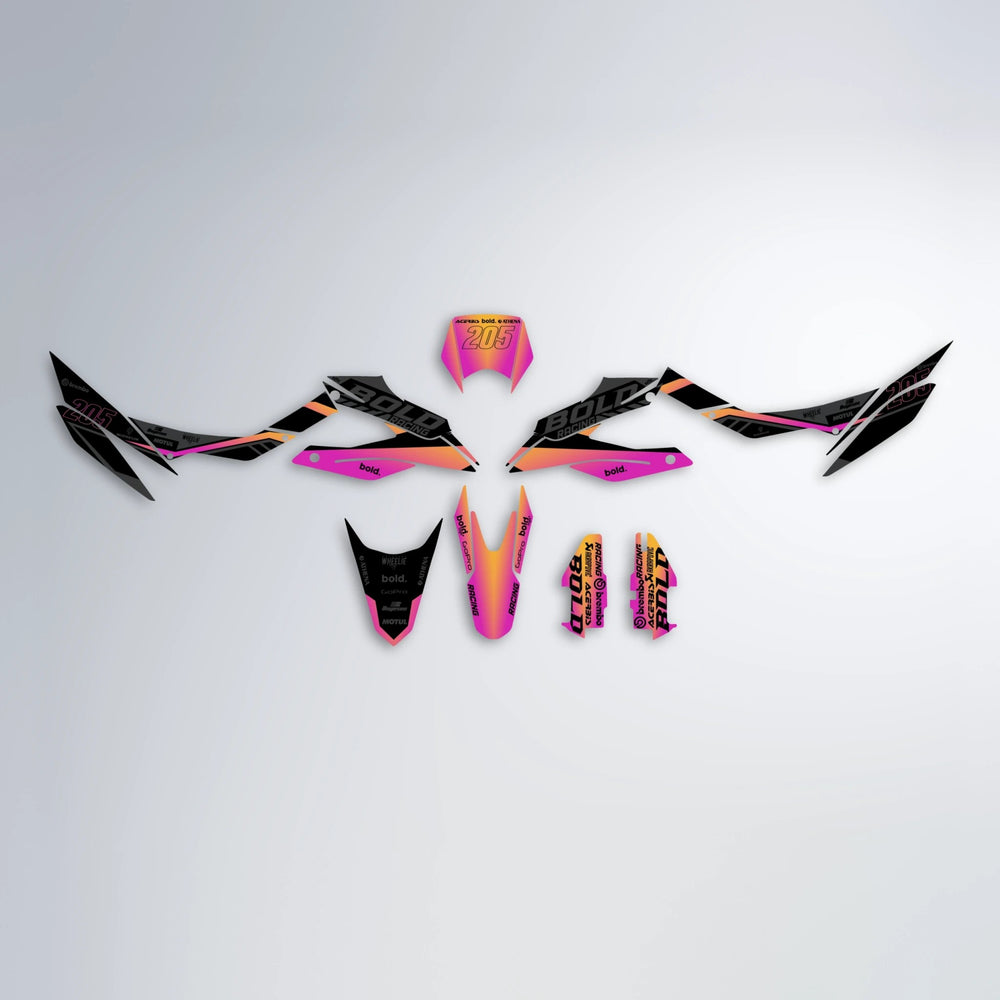 FACTORY Aprilia SX 125 graphics kit parts layout in Pink & Yellow