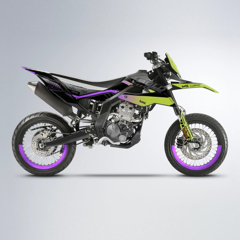 FACTORY Aprilia SX 125 supermoto graphics kit in Purple & Yellow