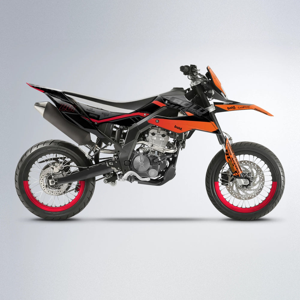 FACTORY Aprilia SX 125 supermoto graphics kit in Red & Orange