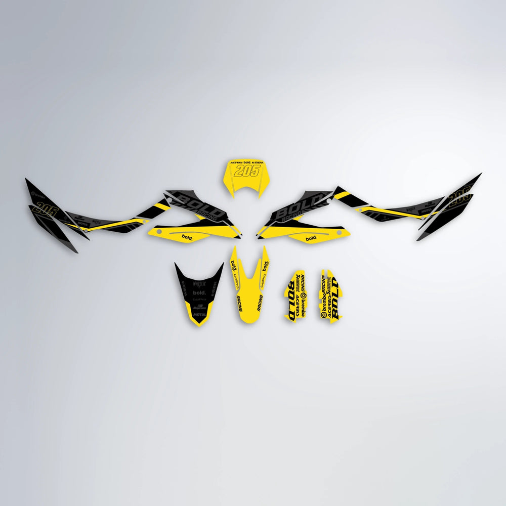 FACTORY Aprilia SX 125 graphics kit parts layout in Yellow