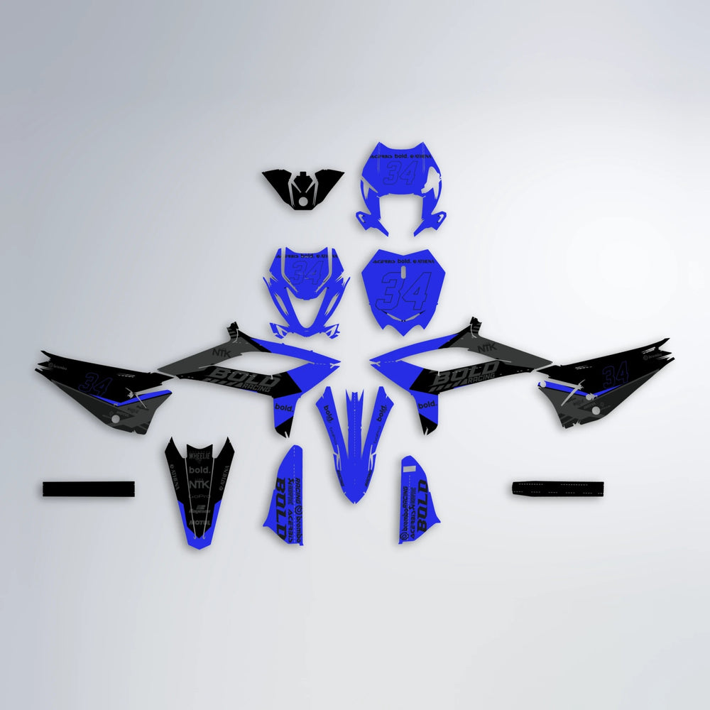 FACTORY Beta graphics kit parts layout in Blue