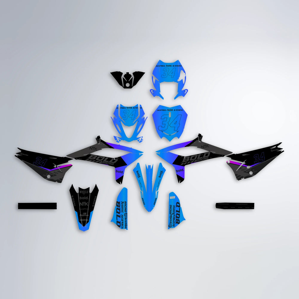 FACTORY Beta graphics kit parts layout in Blue Purple Fade