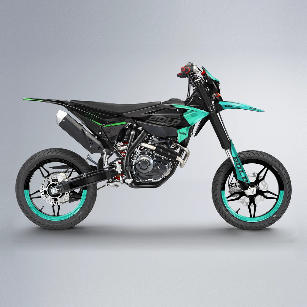 FACTORY Beta supermoto graphics kit in Cyan & Green