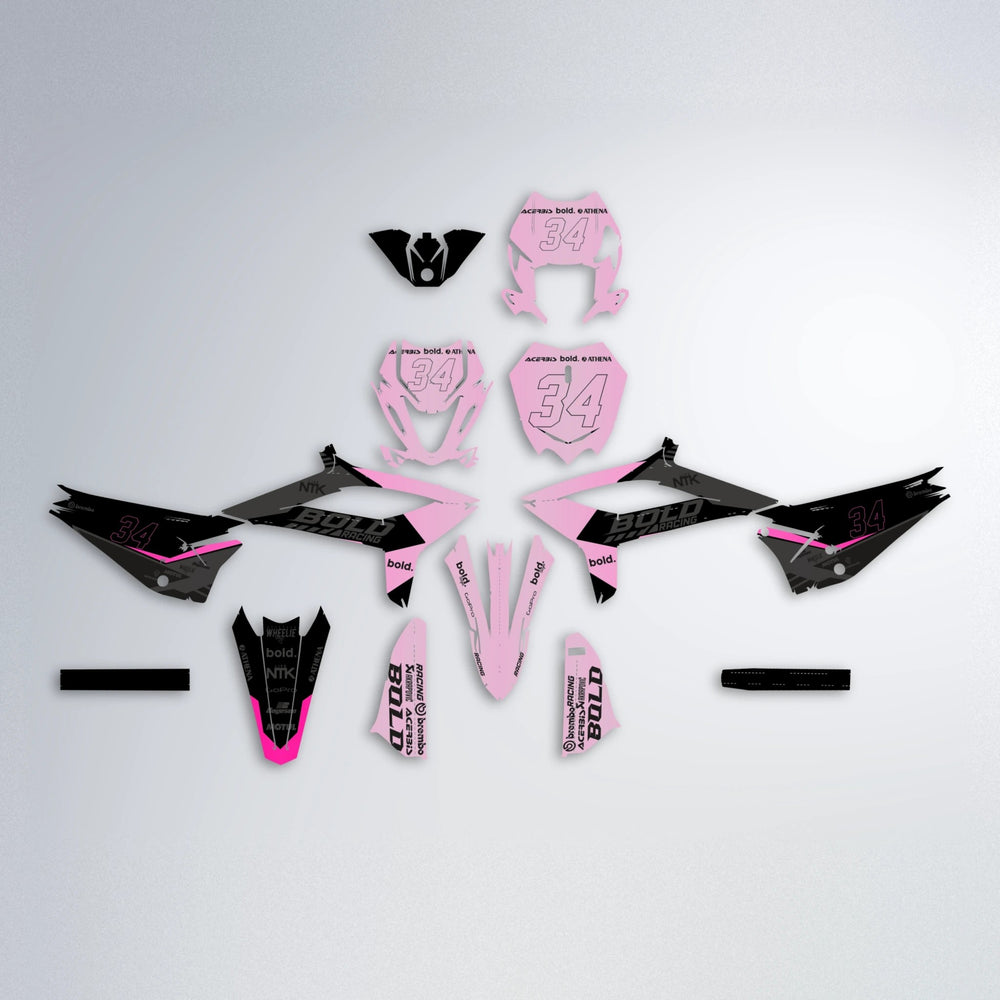 FACTORY Beta graphics kit parts layout in Flamingo