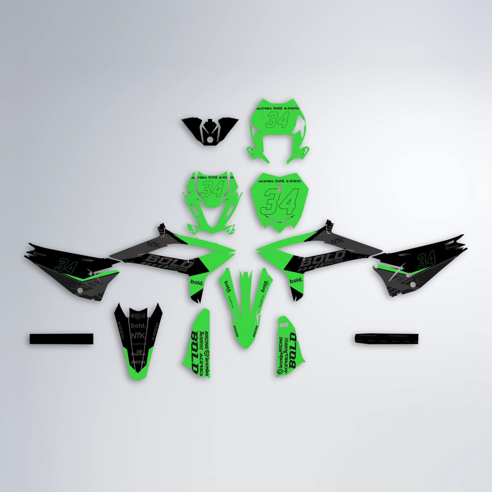 FACTORY Beta graphics kit parts layout in Green