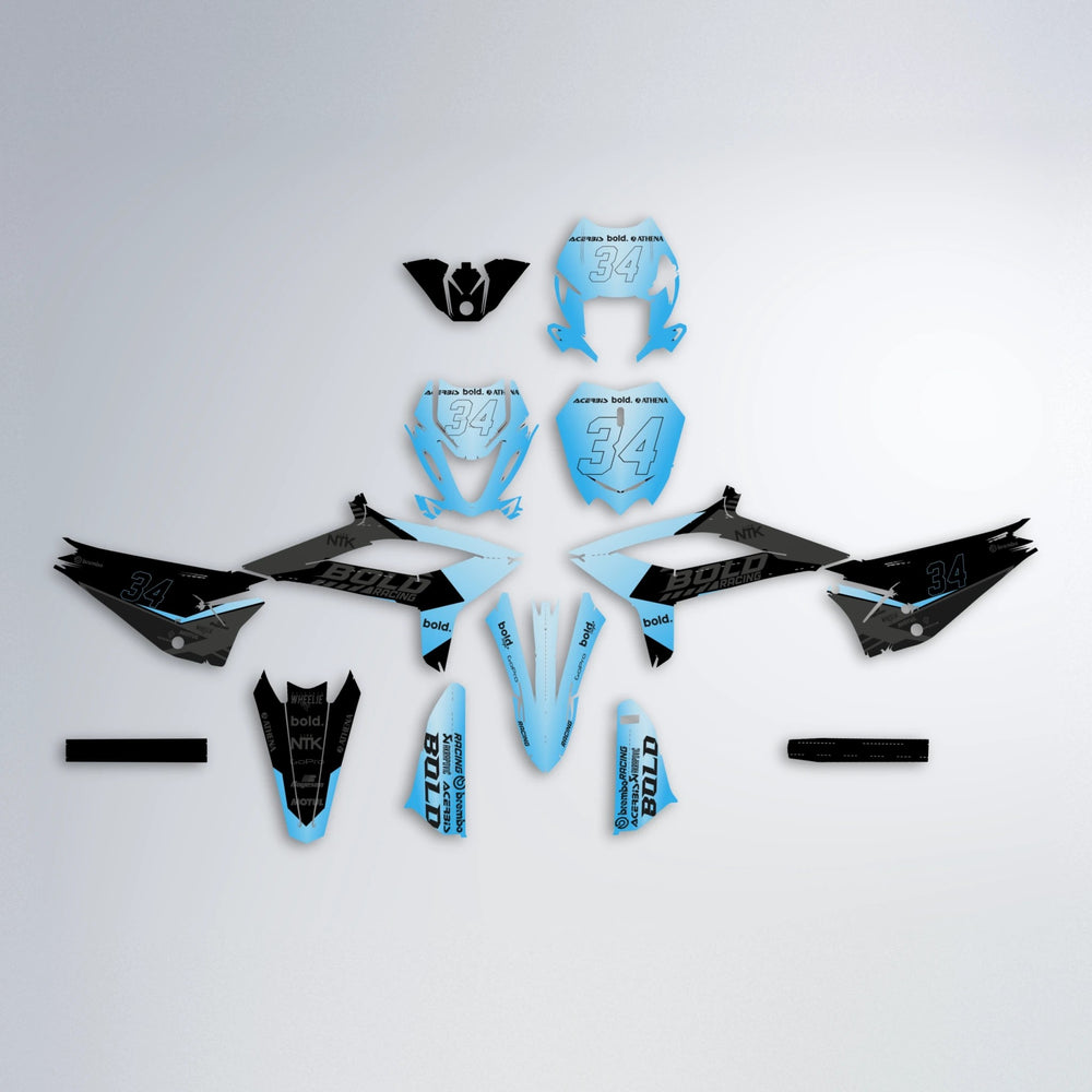 FACTORY Beta graphics kit parts layout in Light Blue & White