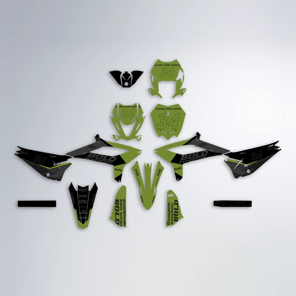 FACTORY Beta graphics kit parts layout in Olive