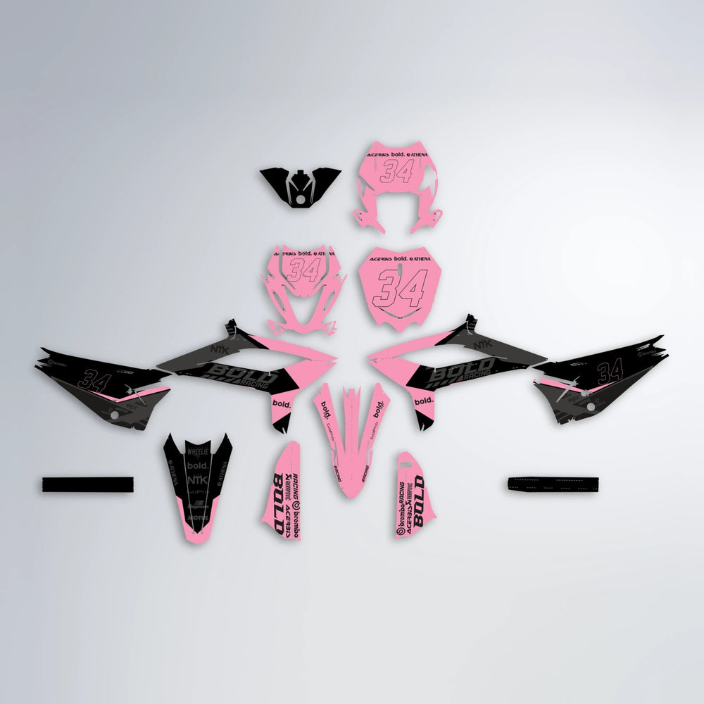 FACTORY Beta graphics kit parts layout in Sakura Pink