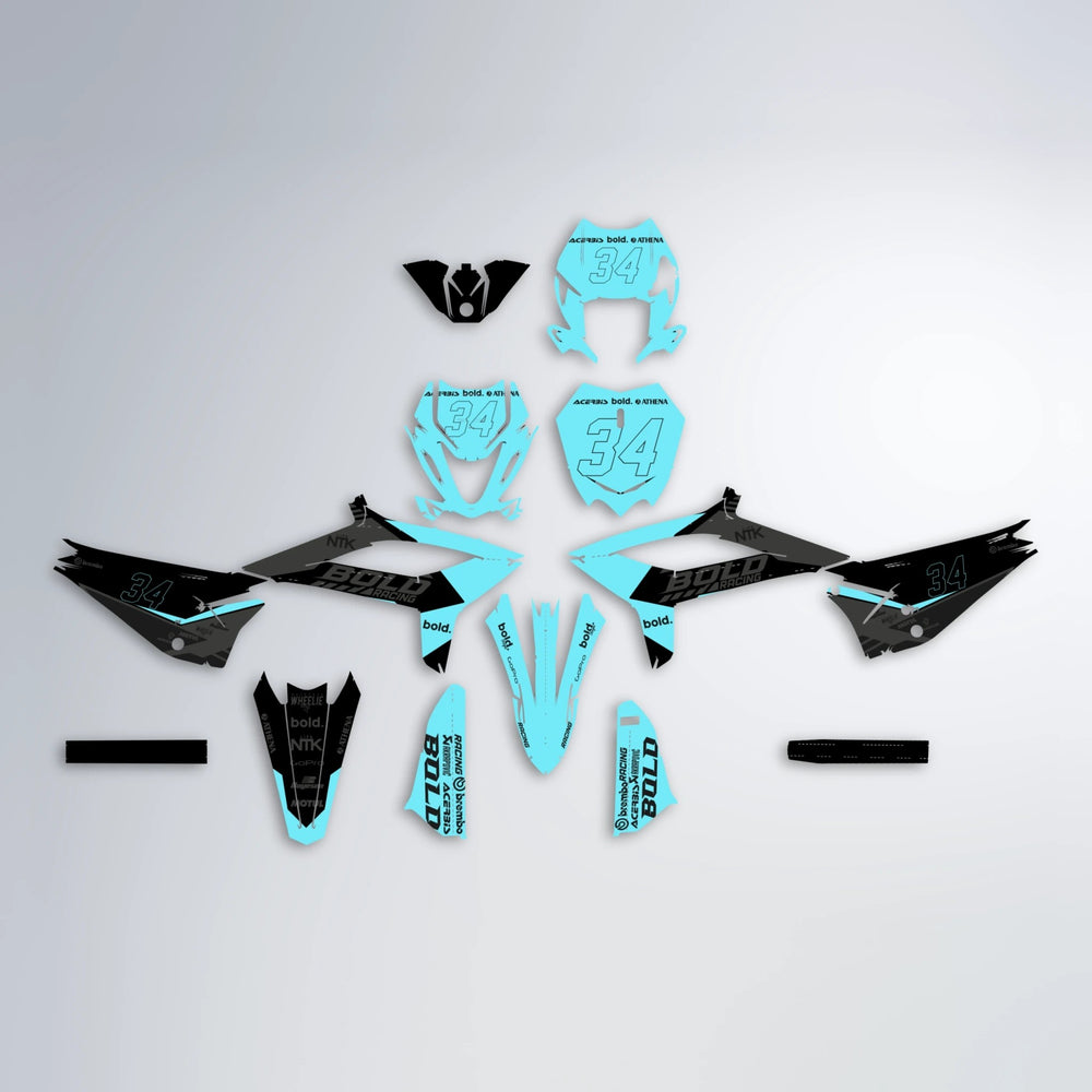 FACTORY Beta graphics kit parts layout in Teal
