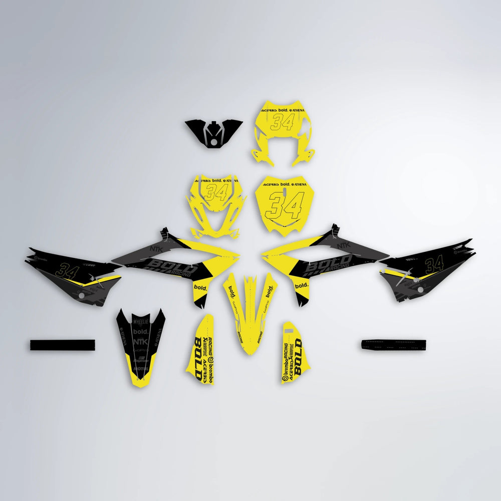 FACTORY Beta graphics kit parts layout in Yellow